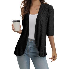 Sidefeel Lightweight Summer Cardigan for Women Spring Netted Crochet Knit Ruffle Half Sleeve Cover Ups