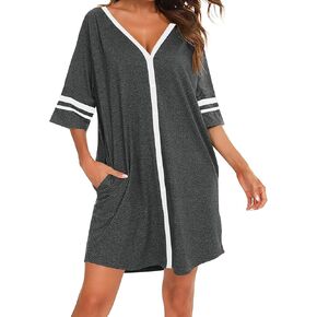 Rooscier Women's V Neck Short Sleeve Button Down Lounge Nightgown Sleepshirt Pajama Dress in Saudi Arabia