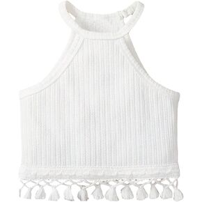 BEAUDRM Girl's Boho Crochet Lace Trim Tank Tops Sleeveless Casual Fringe Regular Fit Halter Top