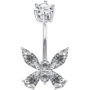 Musegetes Sterling Silver Belly Button Rings, Real 925 Sterling Silver, Butterfly CZ Belly Rings, 14G Navel Piercing Rings, High Polished Smooth Surface, Resists Allergy, 925 Silver Belly Piercing in Saudi Arabia