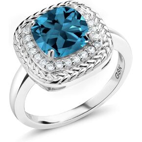 خاتم خطوبة من الفضة الإسترليني عيار 925 من Gem Stone King للنساء (2.80 قيراط، قطع وسادة 8 مم، حجر ميلاد الأحجار الكريمة متوفر بمقاس 5،6،7،8،9) in Saudi Arabia