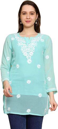 Ada Indian Hand Embroidered Chikankari Women's Georgette Kurti Top Tunic Shirt with inner A911300 in Kuwait
