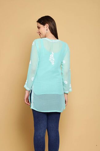 Ada Indian Hand Embroidered Chikankari Women's Georgette Kurti Top Tunic Shirt with inner A911300 in Kuwait
