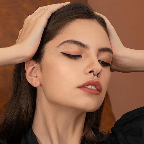 Finrezio 12Pcs 𝟭𝟲𝗚 𝗦𝗲𝗽𝘁𝘂𝗺 𝗥𝗶𝗻𝗴𝘀 Hinged Nose Rings Hoop for Women Men Surgical Steel 𝗦𝗲𝗽𝘁𝘂𝗺 𝗖𝗹𝗶𝗰𝗸𝗲𝗿 𝗝𝗲𝘄𝗲𝗹𝗿𝘆 Dangle CZ Horseshoe Cartilage Daith Helix Hoop Tragus Conch Piercing Jewelry 10mm in Kuwait