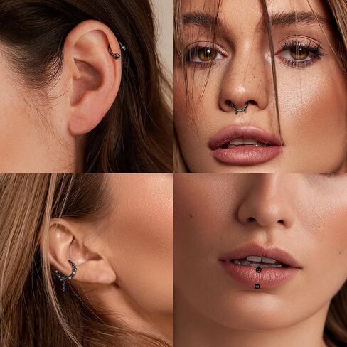 Finrezio 12Pcs 𝟭𝟲𝗚 𝗦𝗲𝗽𝘁𝘂𝗺 𝗥𝗶𝗻𝗴𝘀 Hinged Nose Rings Hoop for Women Men Surgical Steel 𝗦𝗲𝗽𝘁𝘂𝗺 𝗖𝗹𝗶𝗰𝗸𝗲𝗿 𝗝𝗲𝘄𝗲𝗹𝗿𝘆 Dangle CZ Horseshoe Cartilage Daith Helix Hoop Tragus Conch Piercing Jewelry 10mm in Kuwait
