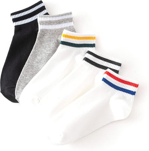 WAIKAS [5 Pairs Pack Women's Ankle Socks, Elastic Cotton Socks for Women, Common Size, Each Color 1 Piece, white, 13 in Kuwait