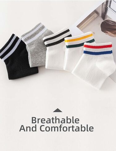 WAIKAS [5 Pairs Pack Women's Ankle Socks, Elastic Cotton Socks for Women, Common Size, Each Color 1 Piece, white, 13 in Kuwait