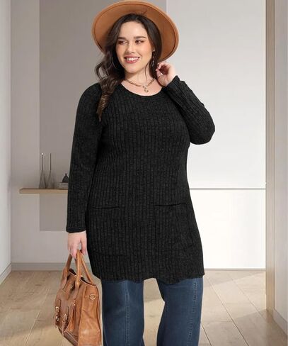 RITERA Plus Size Tops For Women Lightweight Sweater Round Neck Long Sleeve Shirts Tunic Fall Blouse in Kuwait