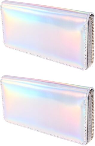 TENDYCOCO Sparking Cell Pouch Wallet Clutch Carteras Pu Women Female Coin Leather Long Wallets Credit Rainbow Portfel Shining Silver Zipper Holographic Slim Bag Purses Iridescent Girls for in Kuwait