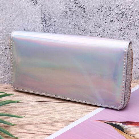 TENDYCOCO Sparking Cell Pouch Wallet Clutch Carteras Pu Women Female Coin Leather Long Wallets Credit Rainbow Portfel Shining Silver Zipper Holographic Slim Bag Purses Iridescent Girls for in Kuwait