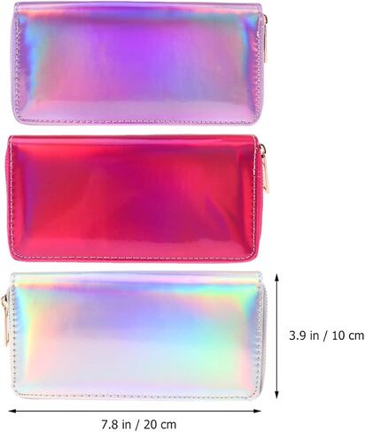 TENDYCOCO Sparking Cell Pouch Wallet Clutch Carteras Pu Women Female Coin Leather Long Wallets Credit Rainbow Portfel Shining Silver Zipper Holographic Slim Bag Purses Iridescent Girls for in Kuwait