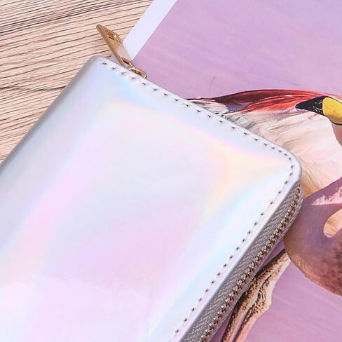 TENDYCOCO Sparking Cell Pouch Wallet Clutch Carteras Pu Women Female Coin Leather Long Wallets Credit Rainbow Portfel Shining Silver Zipper Holographic Slim Bag Purses Iridescent Girls for in Kuwait