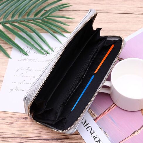 TENDYCOCO Sparking Cell Pouch Wallet Clutch Carteras Pu Women Female Coin Leather Long Wallets Credit Rainbow Portfel Shining Silver Zipper Holographic Slim Bag Purses Iridescent Girls for in Kuwait