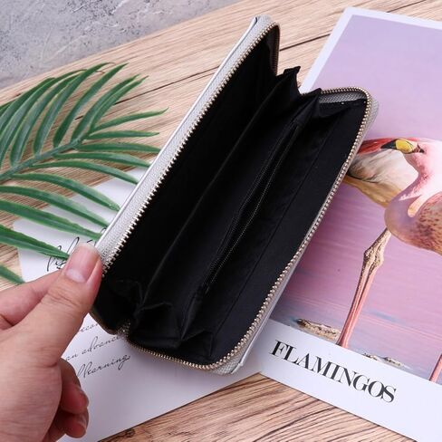 TENDYCOCO Sparking Cell Pouch Wallet Clutch Carteras Pu Women Female Coin Leather Long Wallets Credit Rainbow Portfel Shining Silver Zipper Holographic Slim Bag Purses Iridescent Girls for in Kuwait