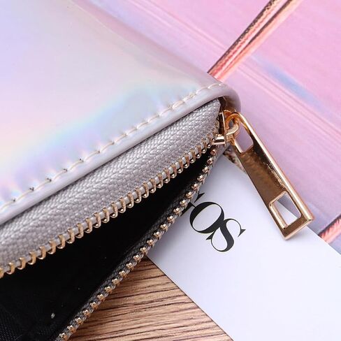 TENDYCOCO Sparking Cell Pouch Wallet Clutch Carteras Pu Women Female Coin Leather Long Wallets Credit Rainbow Portfel Shining Silver Zipper Holographic Slim Bag Purses Iridescent Girls for in Kuwait