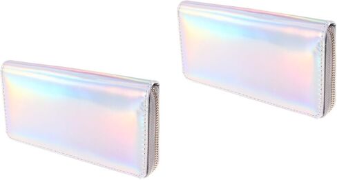 TENDYCOCO Sparking Cell Pouch Wallet Clutch Carteras Pu Women Female Coin Leather Long Wallets Credit Rainbow Portfel Shining Silver Zipper Holographic Slim Bag Purses Iridescent Girls for in Kuwait