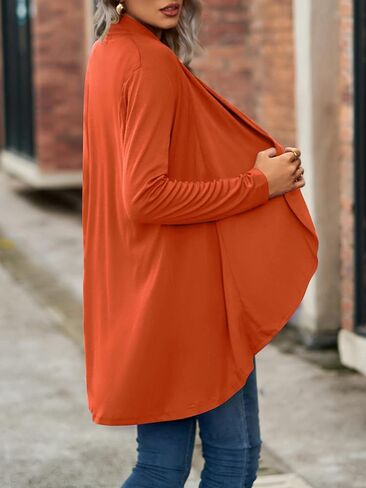 سترة BAISHENGGT نسائية مفتوحة من الأمام فضفاضة كاجوال بأكمام طويلة للخريف خفيفة الوزن ومتماسكة بحاشية غير منتظمة in Kuwait