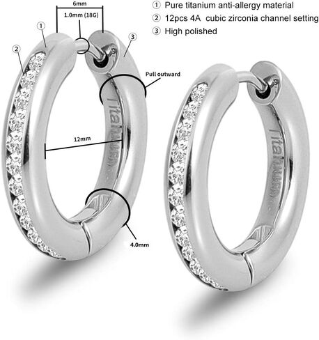 G23 Titanium Hoop Huggie Earrings for Sensitive Ears, Pure Titanium CZ Earrings for Men Women in Saudi Arabia