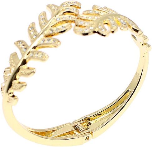 Sparkly Rhinestone Leaf Hinge Bangle Bridal Wedding Statement Bracelet Crystal Adjustable Cuff Bracelets Gold Platinum Tone Women Girls Lover Gifts in Saudi Arabia