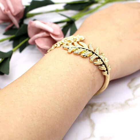 Sparkly Rhinestone Leaf Hinge Bangle Bridal Wedding Statement Bracelet Crystal Adjustable Cuff Bracelets Gold Platinum Tone Women Girls Lover Gifts in Saudi Arabia
