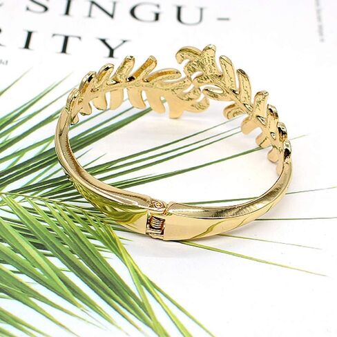 Sparkly Rhinestone Leaf Hinge Bangle Bridal Wedding Statement Bracelet Crystal Adjustable Cuff Bracelets Gold Platinum Tone Women Girls Lover Gifts in Saudi Arabia