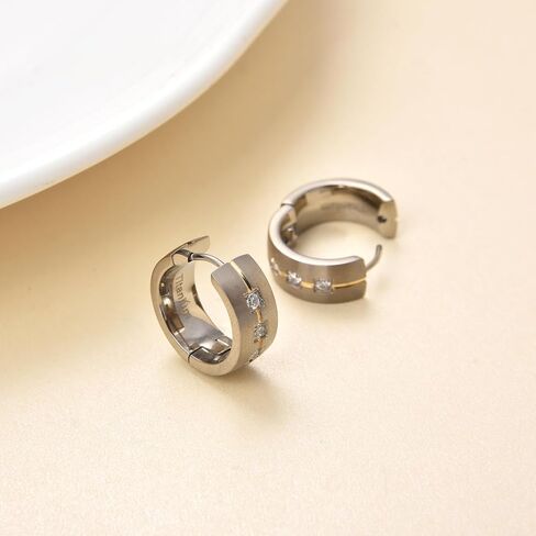 G23 Titanium Hoop Huggie Earrings for Sensitive Ears, Pure Titanium CZ Earrings for Men Women in Saudi Arabia