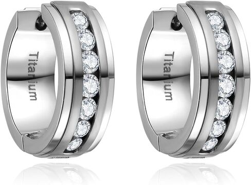 G23 Titanium Hoop Huggie Earrings for Sensitive Ears, Pure Titanium CZ Earrings for Men Women in Kuwait