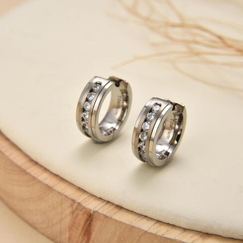 G23 Titanium Hoop Huggie Earrings for Sensitive Ears, Pure Titanium CZ Earrings for Men Women in Kuwait