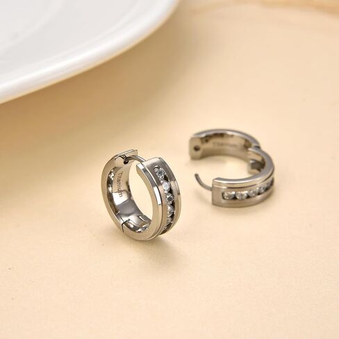 G23 Titanium Hoop Huggie Earrings for Sensitive Ears, Pure Titanium CZ Earrings for Men Women in Kuwait