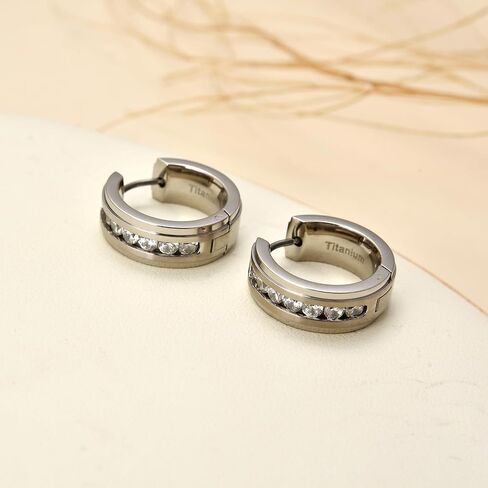G23 Titanium Hoop Huggie Earrings for Sensitive Ears, Pure Titanium CZ Earrings for Men Women in Kuwait