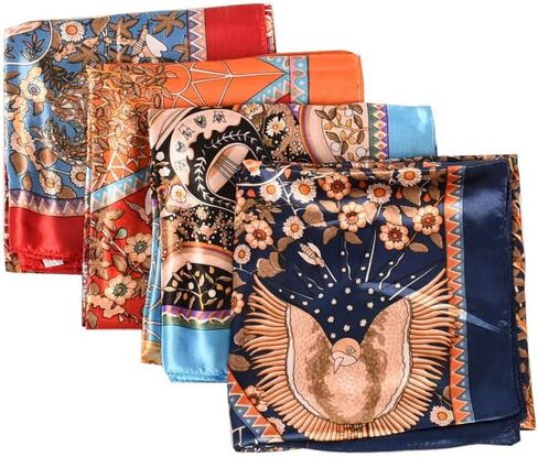 Racmmer 35" Satin Square Head Scarfs for Women - 3/4PCS Silk Like Neck Scarves Hair Sleeping Wraps Satin Silk Scarfs in Saudi Arabia