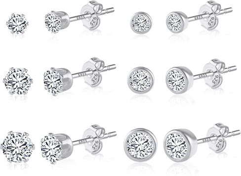 6 Pairs Stud Earrings Cubic Zirconia Earrings Studs Set 14K Gold Plated Sterling Silver Post Hypoallergenic Stud Earrings for Women Girls in Saudi Arabia