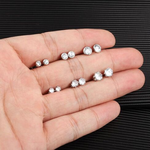 6 Pairs Stud Earrings Cubic Zirconia Earrings Studs Set 14K Gold Plated Sterling Silver Post Hypoallergenic Stud Earrings for Women Girls in Saudi Arabia