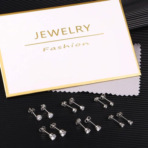6 Pairs Stud Earrings Cubic Zirconia Earrings Studs Set 14K Gold Plated Sterling Silver Post Hypoallergenic Stud Earrings for Women Girls in Saudi Arabia