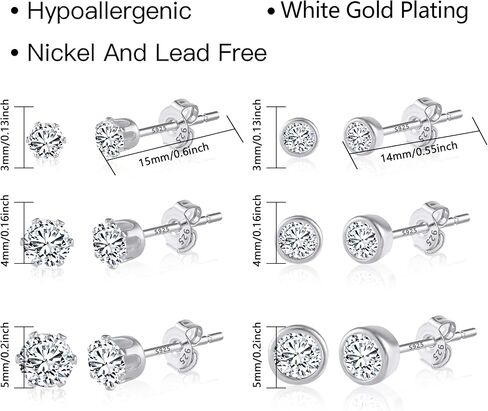 6 Pairs Stud Earrings Cubic Zirconia Earrings Studs Set 14K Gold Plated Sterling Silver Post Hypoallergenic Stud Earrings for Women Girls in Saudi Arabia