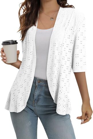 Sidefeel Lightweight Summer Cardigan for Women Spring Netted Crochet Knit Ruffle Half Sleeve Cover Ups in Saudi Arabia