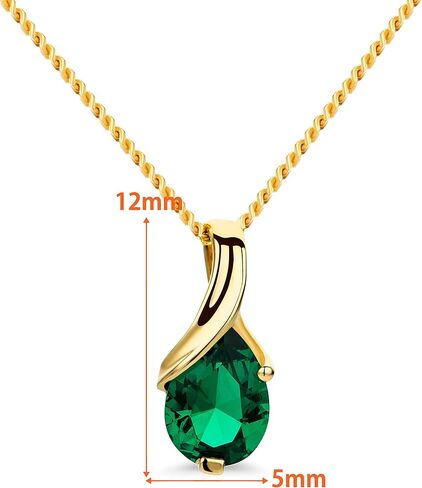 Orovi 14K Gold Necklace for Women - Stunning Womens Necklace with Pear Shaped Emerald Pendant, Elegant Jewelry for Women and Girls - Birthstone Jewelry Pendant Necklace with 17.7" Braided Chain in Saudi Arabia