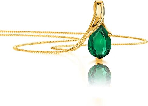 Orovi 14K Gold Necklace for Women - Stunning Womens Necklace with Pear Shaped Emerald Pendant, Elegant Jewelry for Women and Girls - Birthstone Jewelry Pendant Necklace with 17.7" Braided Chain in Saudi Arabia