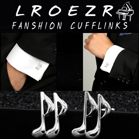 LROEZR Cufflinks for Mens, Music Notes Unique Aircraft Unique Design Tuxedo Shirt Cuff Links Sets for Wedding Business, With Gift Box, 2 Pairs in Kuwait