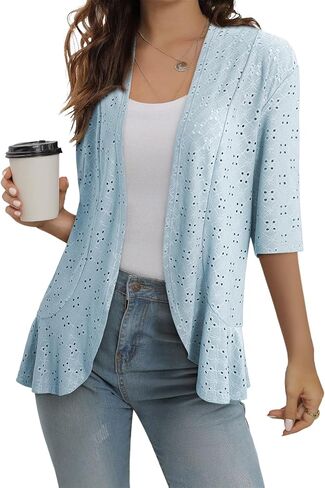 Sidefeel Lightweight Summer Cardigan for Women Spring Netted Crochet Knit Ruffle Half Sleeve Cover Ups in Saudi Arabia