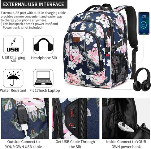 17.3 inch Laptop Backpack,School Bookbag Computer Rucksack with USB Charging Port,Water Resistant Sturdy Bagpack for Business College School Travel,Men Women Casual Daypack,Black in Saudi Arabia
