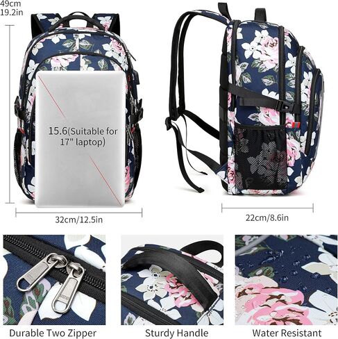 17.3 inch Laptop Backpack,School Bookbag Computer Rucksack with USB Charging Port,Water Resistant Sturdy Bagpack for Business College School Travel,Men Women Casual Daypack,Black in Saudi Arabia