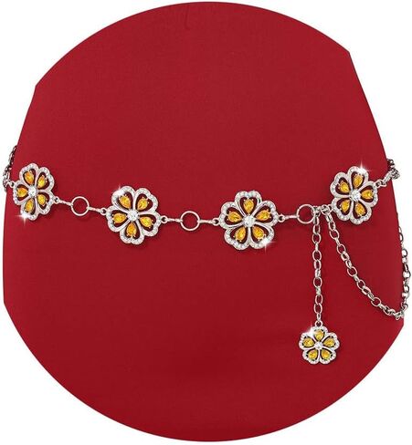 ELABEST Rhinestone Flower Chain Belt for Women Mental Waist Chain Sparkling Gold Silver Chain Belts for Dresses in Saudi Arabia