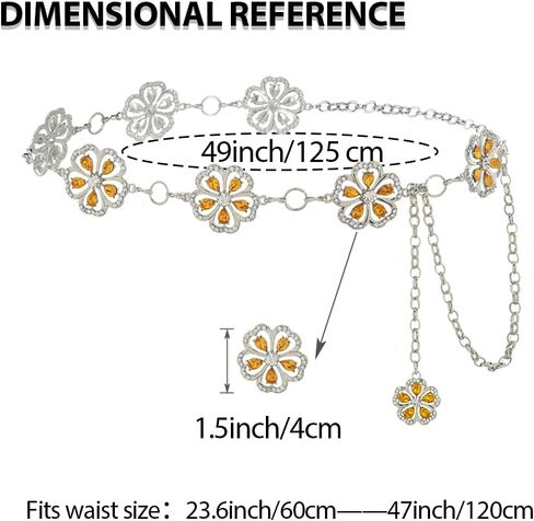 ELABEST Rhinestone Flower Chain Belt for Women Mental Waist Chain Sparkling Gold Silver Chain Belts for Dresses in Saudi Arabia