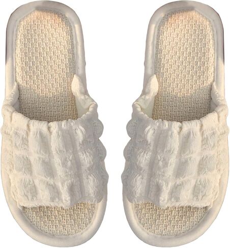 OYOANGLE Women's Ruched Open Toe House Slippers Solid Non Slip Single Band Comfy Indoor Slide Slippers in Saudi Arabia