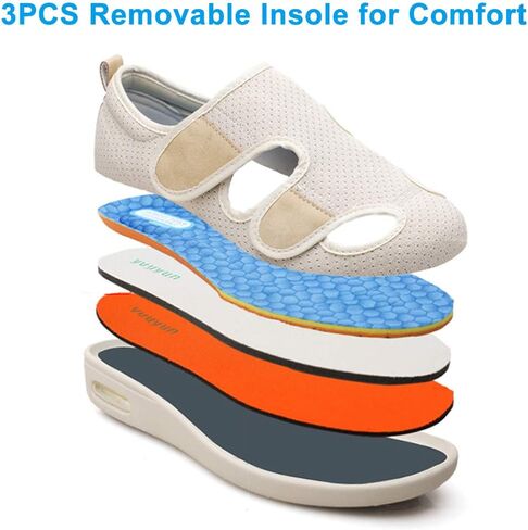 Women Diabetic Shoes, Adjustable Edema Comfy Sandal, Extra Wide Walking Memory Foam Slippers Closed Toe Easy On/Off for Elderly Swollen Bandaged Feet Indoor/Outdoor in Saudi Arabia