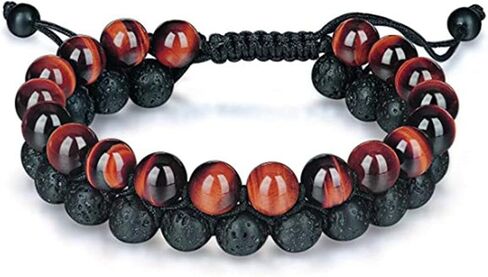 Layered Tiger Eye 7 Chakra Beaded Stone Bracelet Handmade Braide Rope Yoga Healing Lava Rock Bead Essential Oil Diffuser Bracelet for Men Teen Girl Women Boy Adjustable Meditation Jewelry in Saudi Arabia