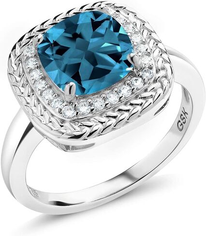 Gem Stone King 925 Sterling Silver London Blue Topaz Engagement Ring For Women (2.80 Cttw, Cushion Cut 8MM, Gemstone Birthstone Available In Size 5,6,7,8,9) in Saudi Arabia