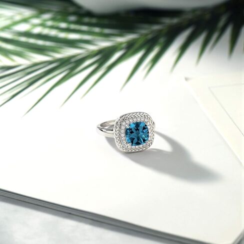 Gem Stone King 925 Sterling Silver London Blue Topaz Engagement Ring For Women (2.80 Cttw, Cushion Cut 8MM, Gemstone Birthstone Available In Size 5,6,7,8,9) in Saudi Arabia