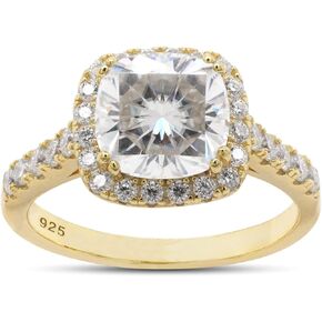 SAVEARTH DIAMONDS 1.90 ct. t.w Center 7.5MM Cushion Cut Lab Created Moissanite Diamond Solitaire Halo Engagement Ring In 14k Gold Over Sterling Silver Jewelry For Women (G-H Color, VVS1 Clarity)